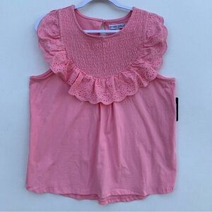 Inner Circle Ruffled Blouse Girls XLarge Smocked Neckline Candy Pink Sleeveless
